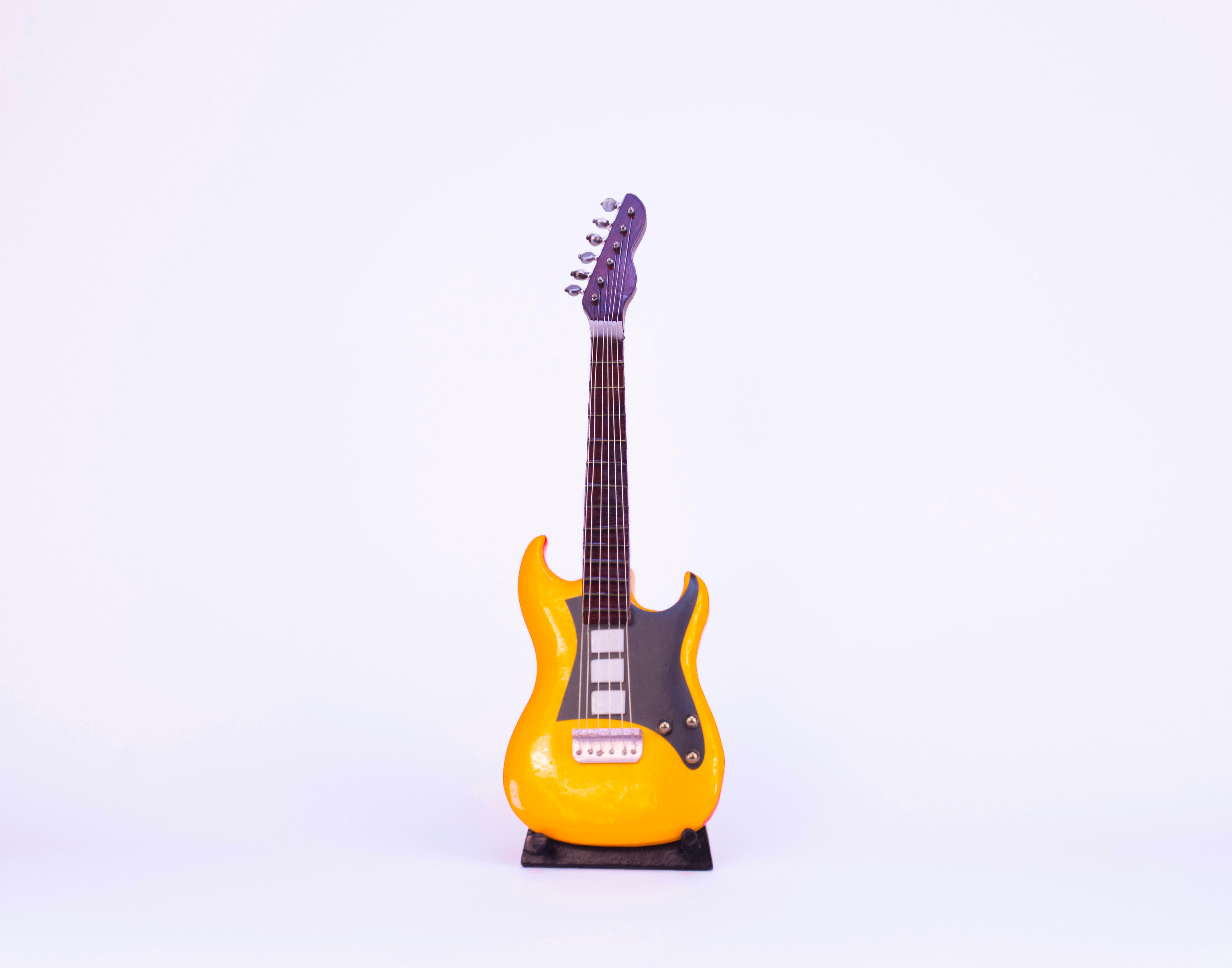 Electric Guitar - Yellow - Wooden Miniature Musical Instrument Handicraft