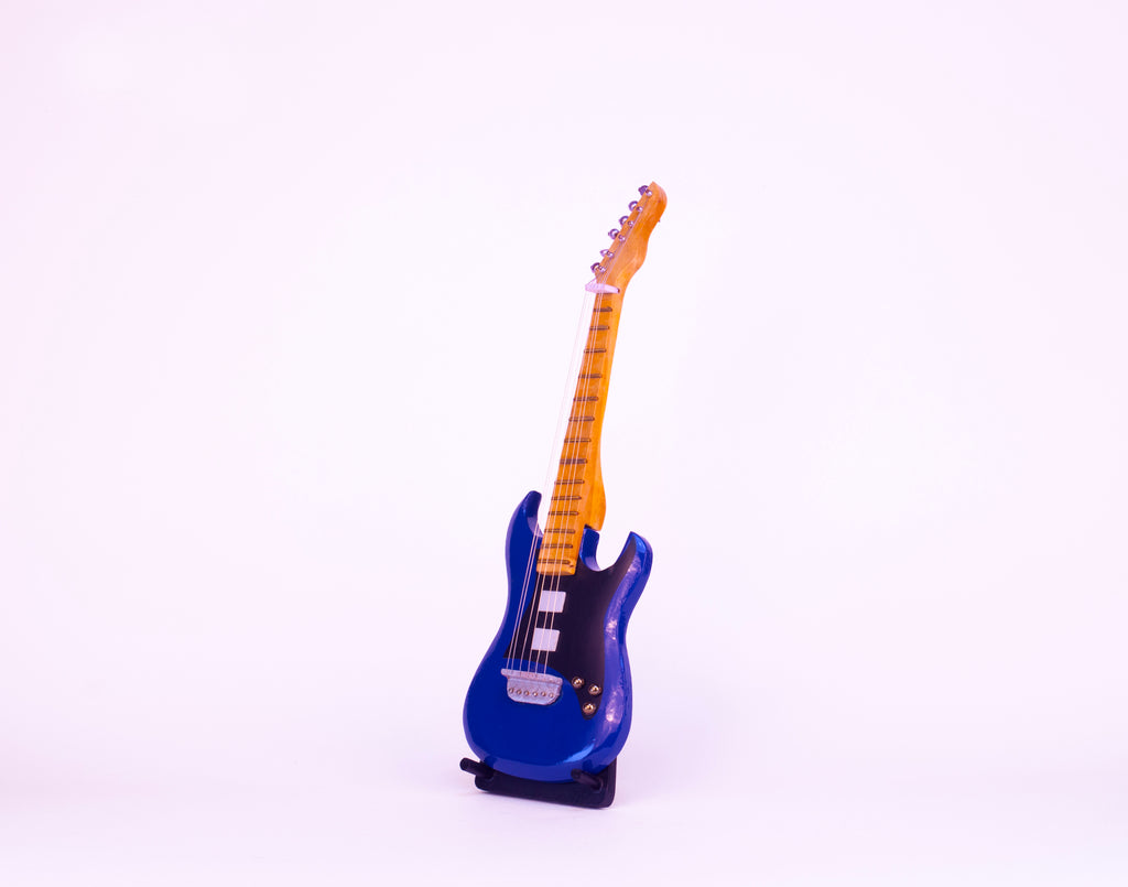 Electric Guitar - Blue - Wooden Miniature Musical Instrument Handicraft