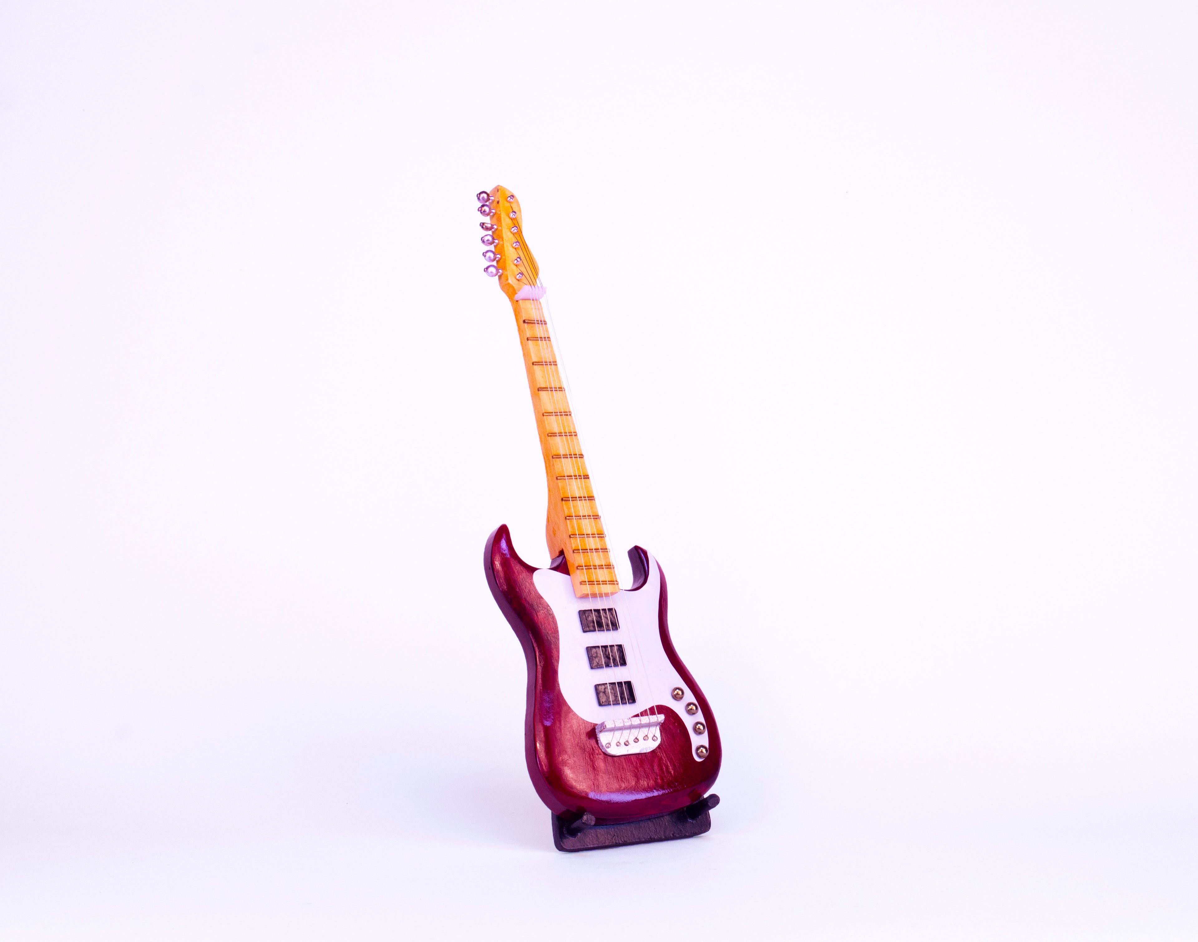 Electric Guitar - Red - Wooden Miniature Musical Instrument Handicraft