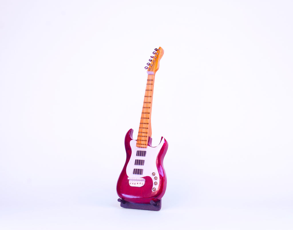 Electric Guitar - Red - Wooden Miniature Musical Instrument Handicraft