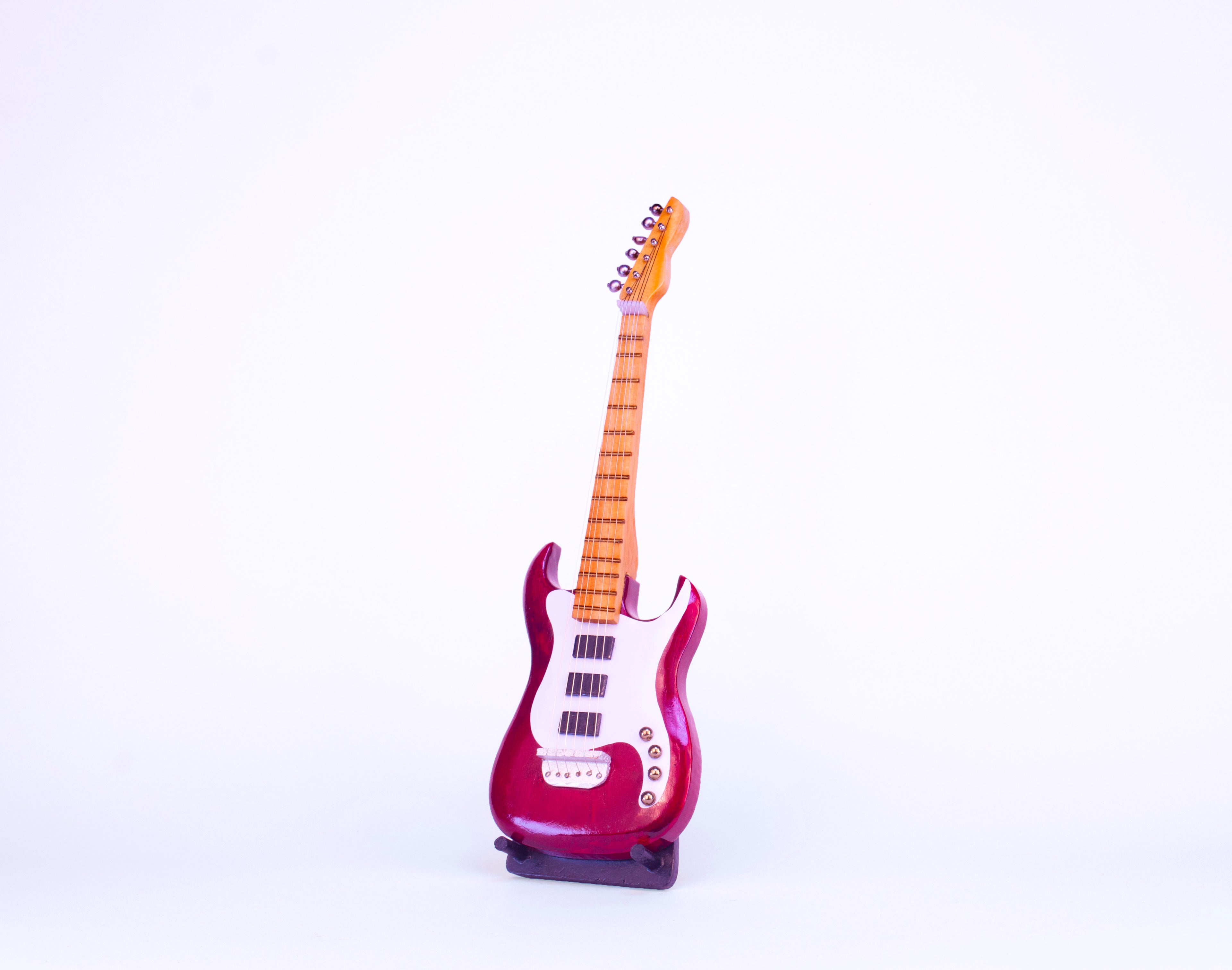 Electric Guitar - Red - Wooden Miniature Musical Instrument Handicraft