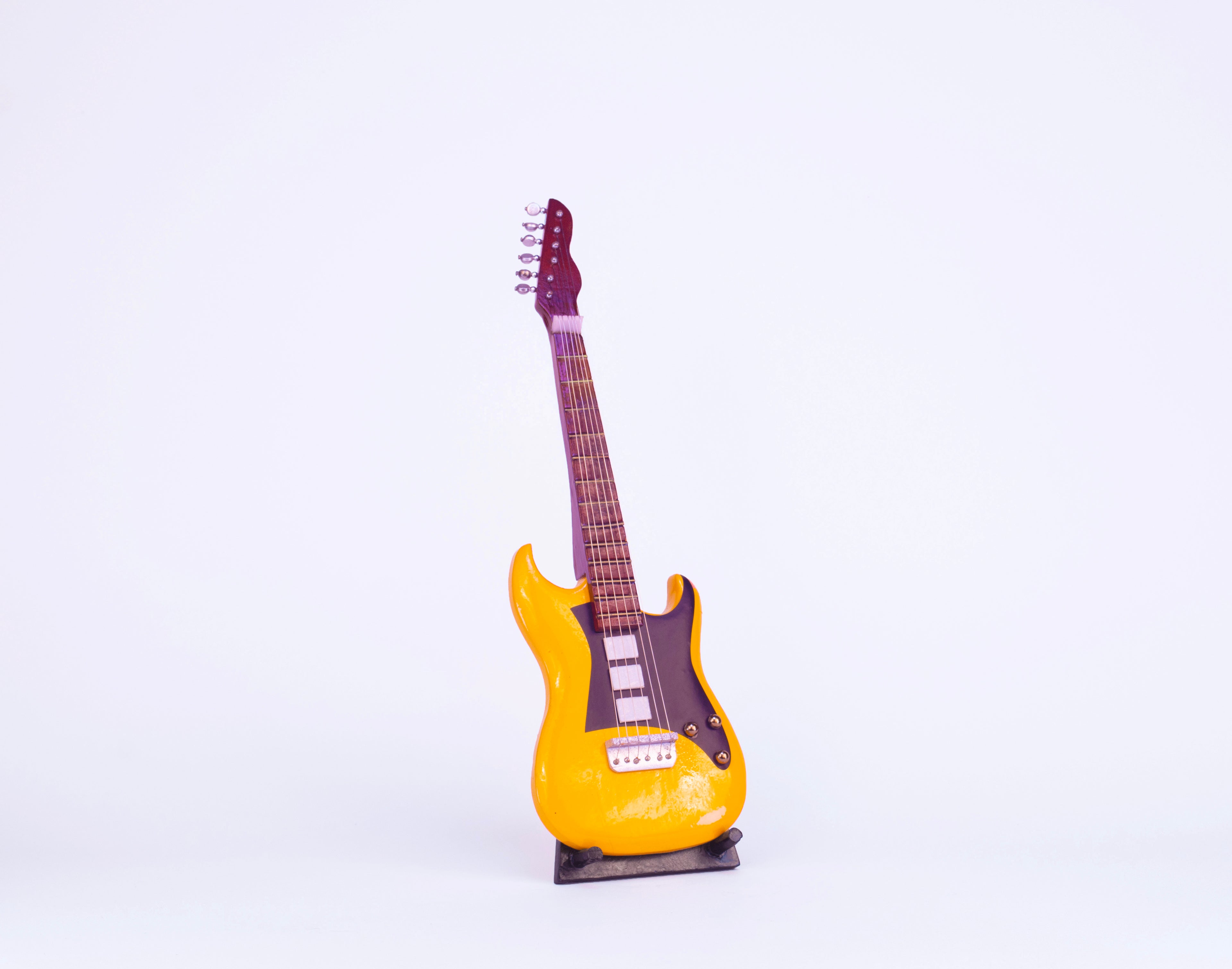 Electric Guitar - Yellow - Wooden Miniature Musical Instrument Handicraft