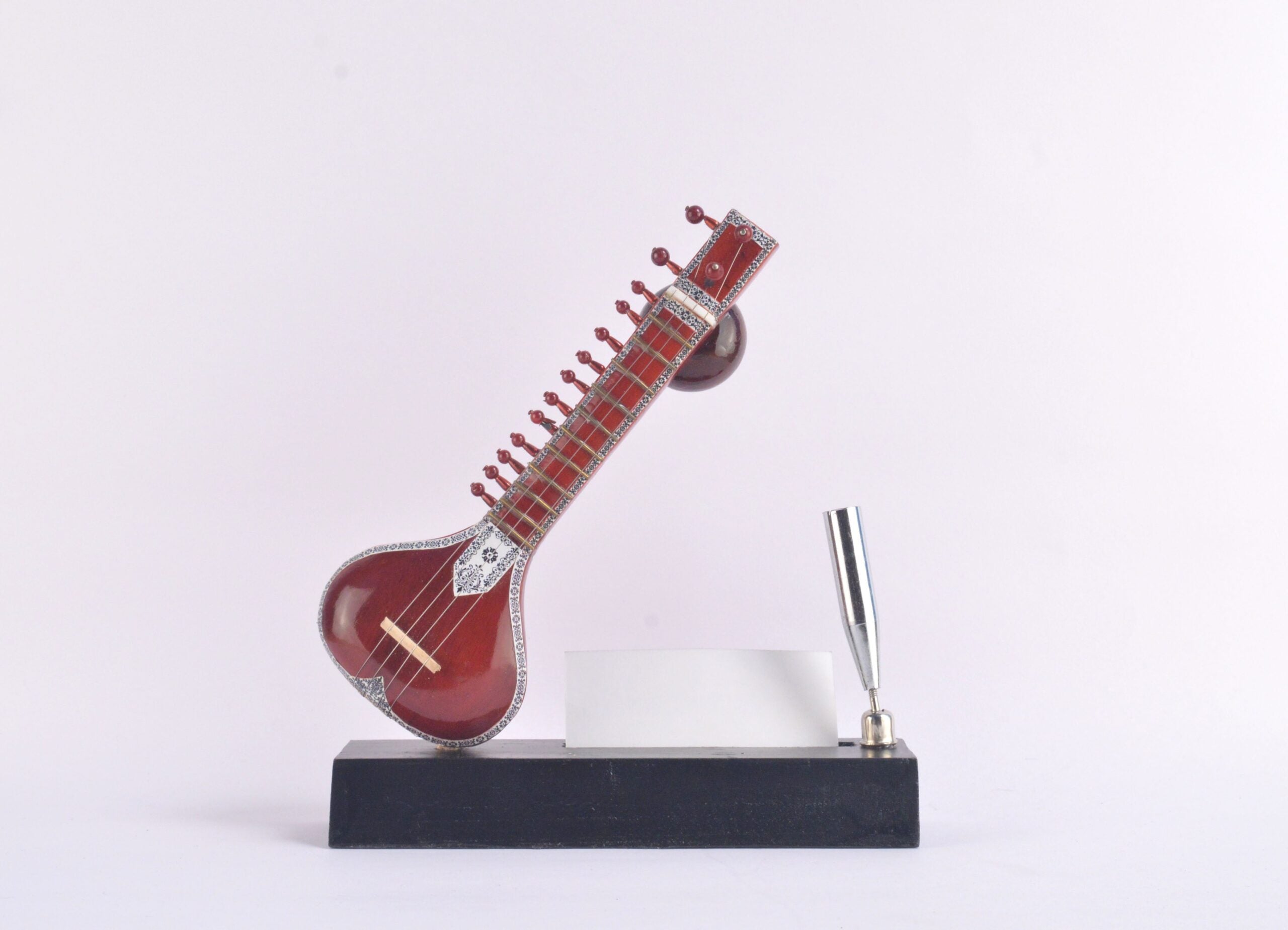 Handcrafted wooden Sitar pen stand miniature instrument